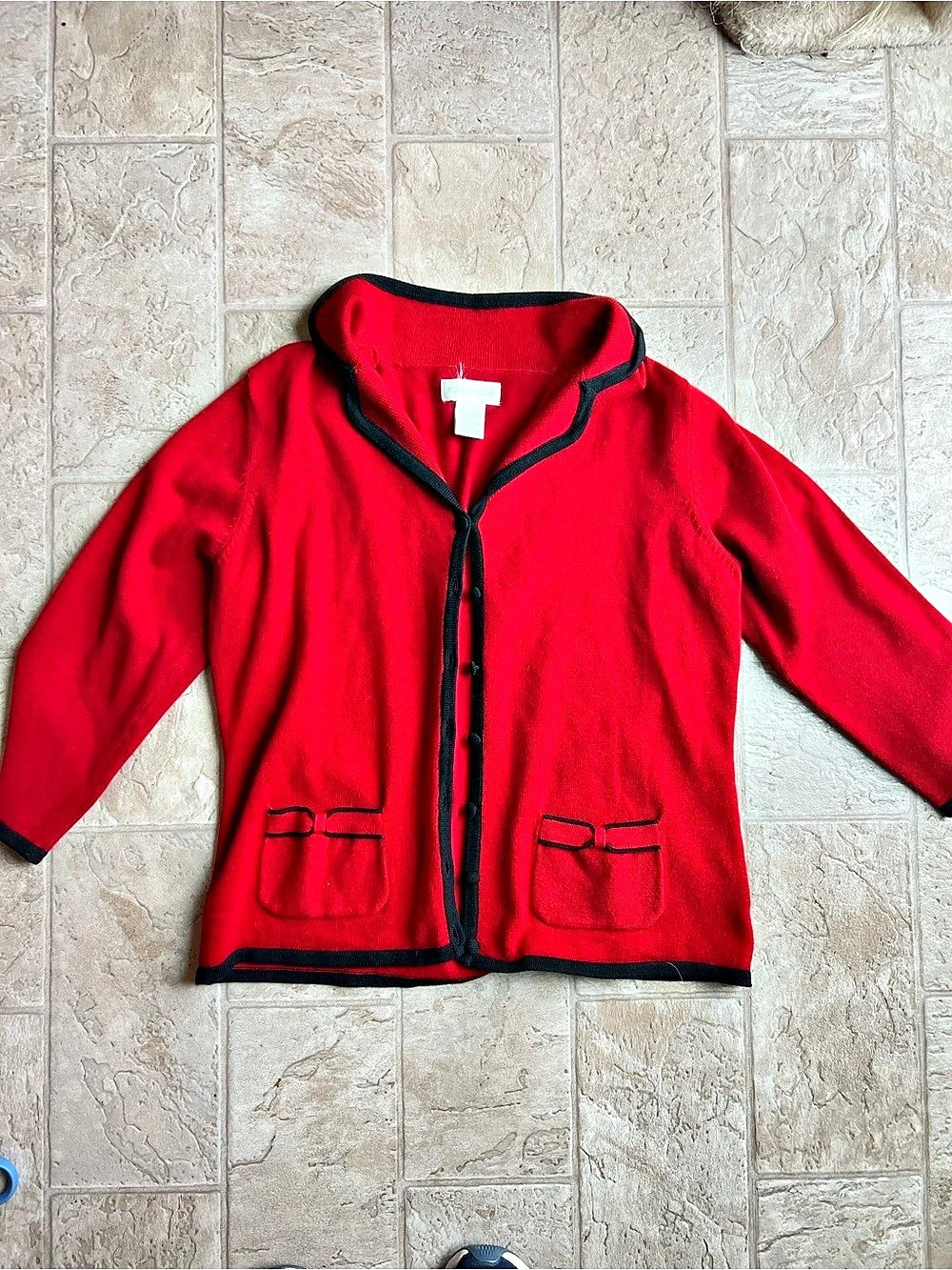 Worthington Red Black Trim Knit Cardigan Size Medium
